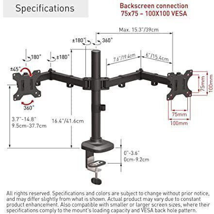 Barkan M142T Halterung Auf dem Schreibtisch für 2 Monitore bis 32" mit Arm