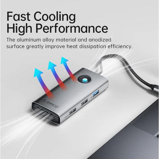 Orico USB-C Docking Station με 4K Ethernet Γκρι (PW11-6P25R-GY-BP)