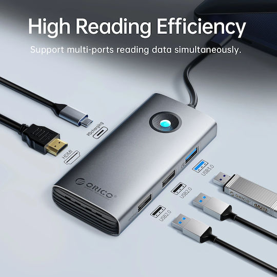 Orico USB-C Docking Station με 4K Ethernet Γκρι (PW11-6P25R-GY-BP)