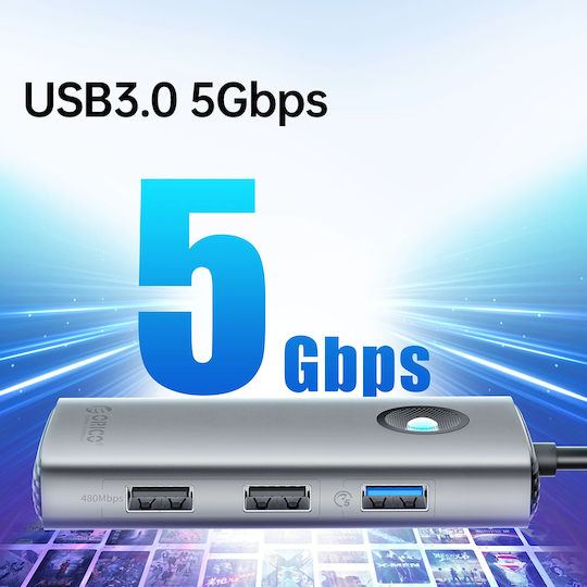 Orico USB-C Docking Station με 4K Ethernet Γκρι (PW11-6P25R-GY-BP)