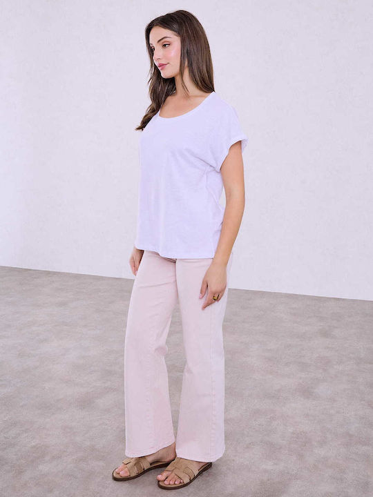 Celestino Women's Blouse Turned Sleeve Loose Fit White