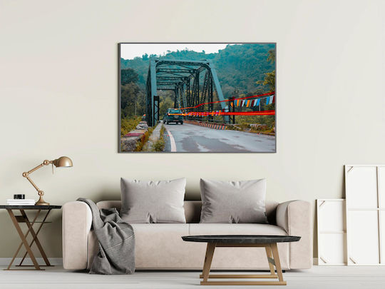 Painting Car Crossing Bridge In Scenic Landscape Bridge Crossing Car Picturesque Landscape 65x40
