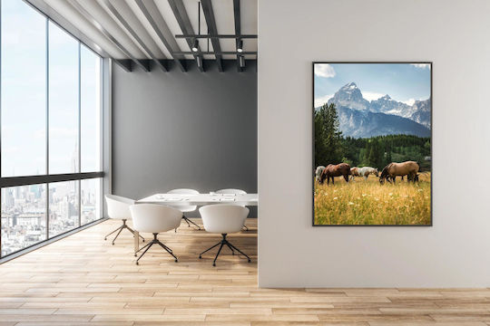 Painting Horses Grazing In Scenic Mountain Landscape 100x150