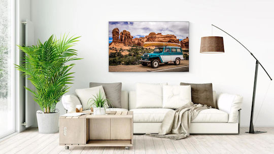 Vintage Car Canoe In Rocky Landscape Painting 65x40