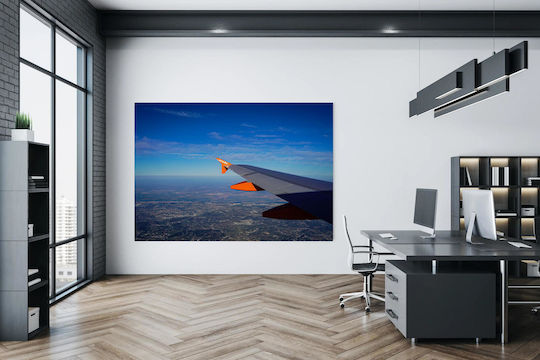 Painting Airplane Wing Over Cityscape Wing Airplane Over Urban Landscape 150x100