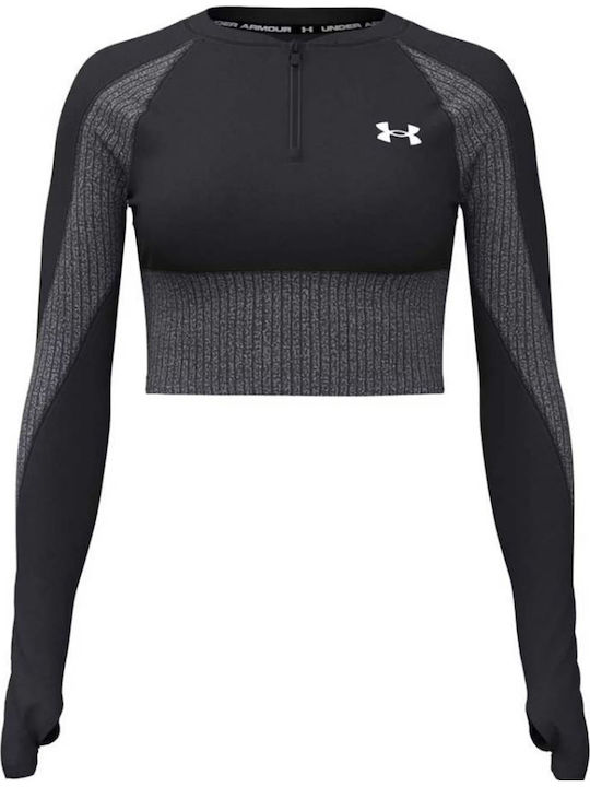 Women's Long Sleeve Crop Top Black