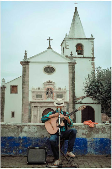 Painting Street Musician In Front Church Street Musician In Front Church 70x100