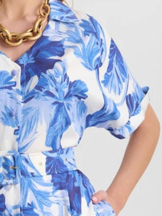 Summer Midi Dress for Wedding - Christening Satin Blue 05-9056-Roua
