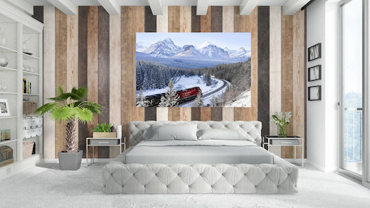 Train In Snowy Mountain Landscape Τρένο Στο Χιονισμένο Ορεινό Τοπίο 1 σε Καμβά