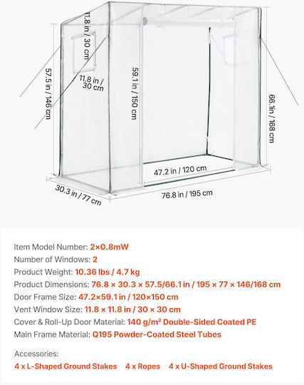 Vevor Vevor Greenhouse Type House with Metallic Frame 1.95x0.77x1.68m