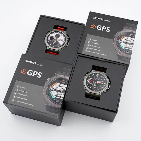 Microwear DM58 GPS 45mm Smartwatch με Παλμογράφο (Red Silicone)