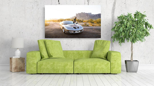 Панел Man Sports Car At Sunset In Desert Мъж Спортна Колa При Залез В Пустинята 150x100