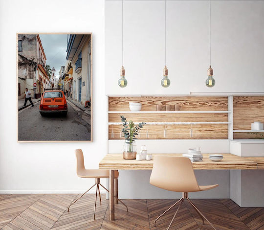 Painting Orange Car On A Vintage Street Orange Car On A Vintage Street 40x65