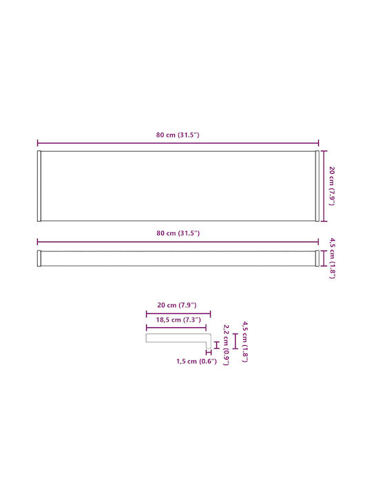 vidaXL Перваз на Прозорец PVC Ш80xВ20cm
