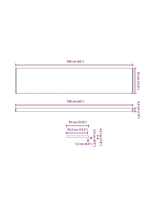 vidaXL Wooden Window Sill W160xH35cm
