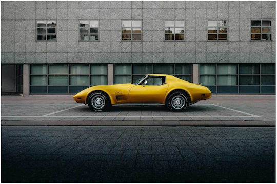Painting Yellow Vintage Car In Urban Setting Yellow Vintage Car Urban Setting 65x40