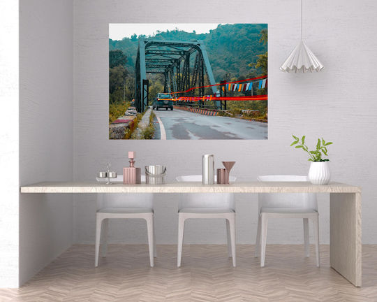 Πίνακας Car Crossing Bridge In Scenic Landscape Γέφυρα Διέλευσης Αυτοκινήτου Γραφικό Τοπίο 80x50