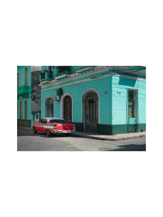 iLovePrints Vintage Auto Auf Türkiser Straße 80x50