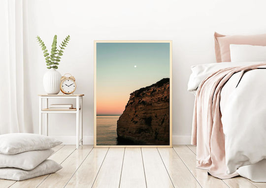 Moon Over Sea Cliff At Dusk Σελήνη Πάνω Από Τον Βράχο Της Θάλασσας Στο Σούρουπο 1 σε Καμβά