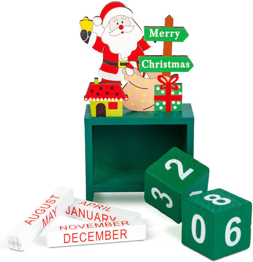 Christmas Calendar Made Mdf Wood 13.5x7x3.5 Cm Santa Claus Reindeer Snowman Design