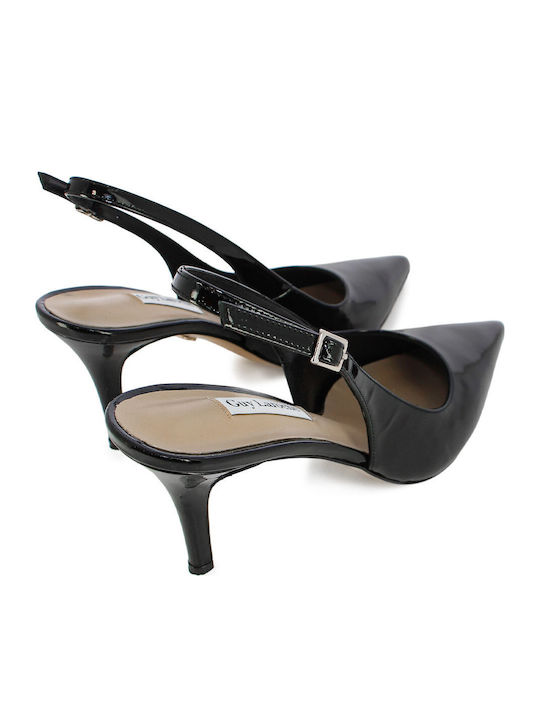 Leather Heels with Strap & Thin High Black Heel