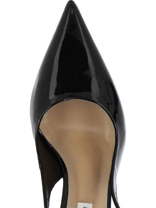 Leather Heels with Strap & Thin High Black Heel