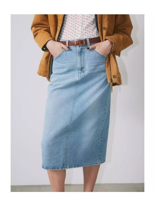 High-waisted Midi Skirt Light Aged Denim