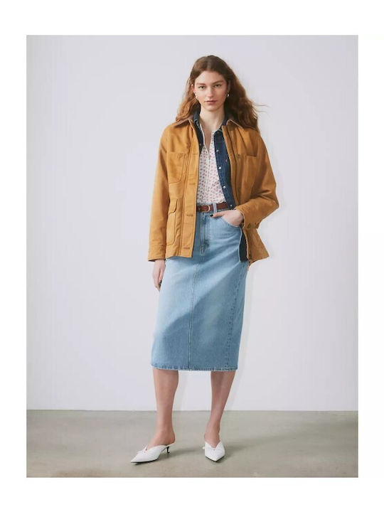 High-waisted Midi Skirt Light Aged Denim