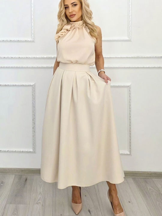 Hoch Taille Maxi Rock Creme