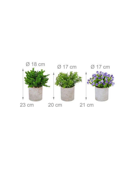 Set 3 Plante Artificiale Relaxdays Verzi Mov Gri 23x18cm 20x17cm 21x17cm