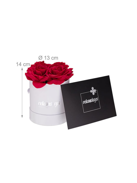 Relaxdays Weiße Runde Box 4 Rosen Weiß Rot 14x13x13 cm