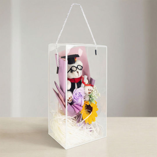 Ursuleț De Pluș Cadou De Absolvire Floarea Soarelui În Cutie Cadou Transparentă 14 × 10.5 × 26 Cm Cutie Cadou Roz Maro Alb