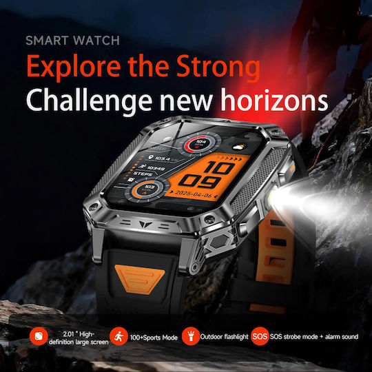 Microwear AK86 Smartwatch с Пулсометър (Черен Стомана)