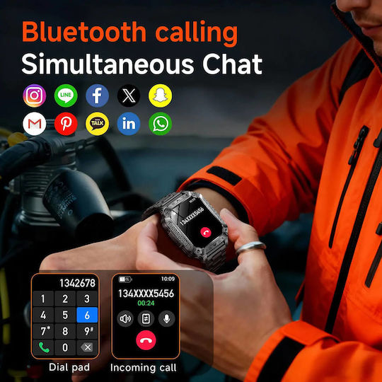 Microwear AK86 Smartwatch с Пулсометър (Черен Стомана)