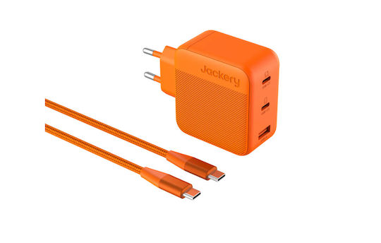 Jackery Charger Without Cable GaN with USB-A Port and 2 USB-C Ports 102W Orange