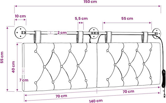 vidaXL Възглавница За Табла За Легло Текстилна Сива 150x55см