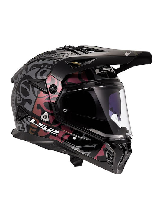 LS2 Pioneer II MX702 Rangi Adventure Black Pink Motorcycle Helmet On-Off ECE 22.06 1600gr with Sunvisor