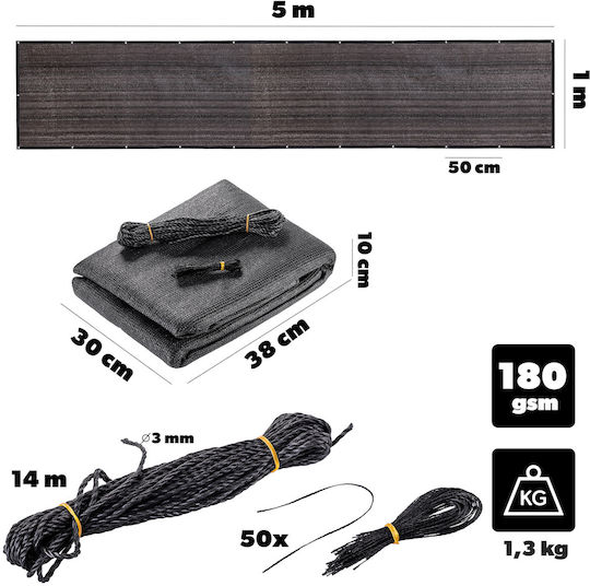 Kadax Δίχτυ / Πανί Σκίασης Μαύρο 1x5m 180gr/m²