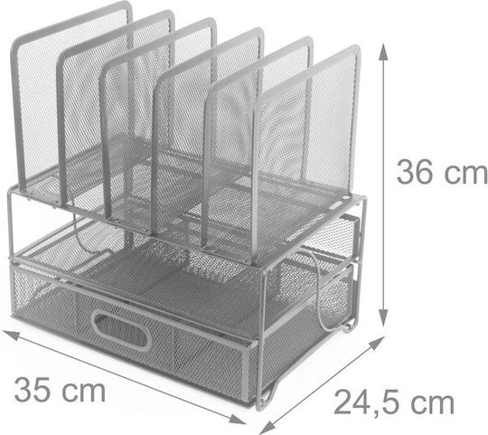 Relaxdays Desk Organizer 6 Compartments Painted Metal 36x35x24.5cm Silver