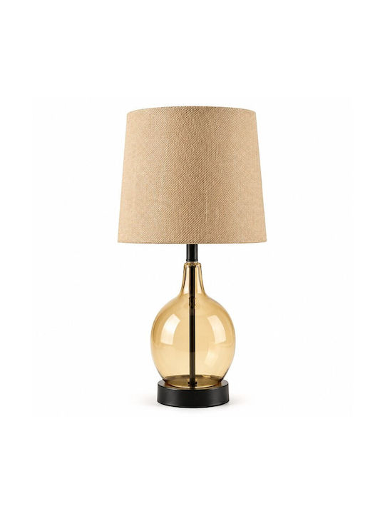 Country House Glass Table Lamp for Socket E27 with Beige Shade and Honey Base
