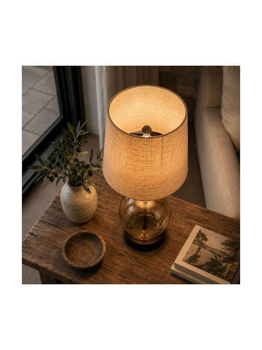 Country House Glass Table Lamp for Socket E27 with Beige Shade and Honey Base