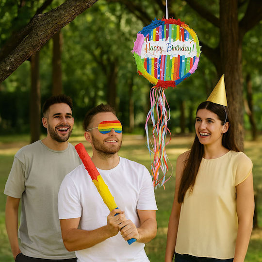 Birthday Piñata Set Relaxdays Colorful 32x9cm Stick Mask
