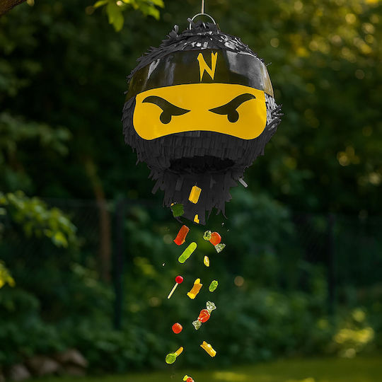 Set Pinata Petrecere Pentru Copii Relaxdays Ninja Design 25x25x25cm Mască Liliac Galben Negru