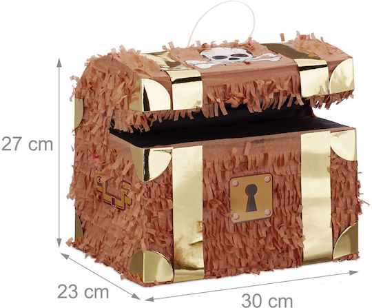 Relaxdays Set Pinata Cufăr Comori Baston Mască Alb Maro Auriu 27x23x30 Cm