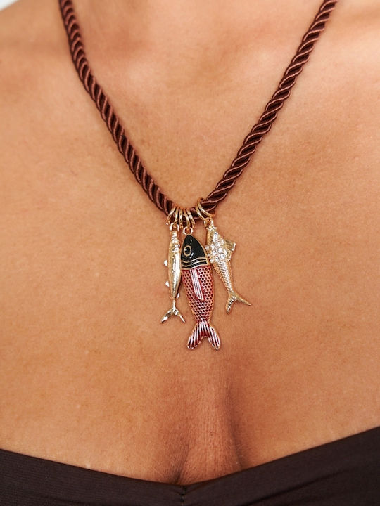 Gold Plated Cord Necklace with Hanging Lucky Charm