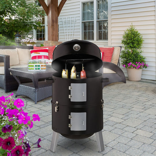 Relaxdays Holzkohlegrill mit Thermometer und Raucher