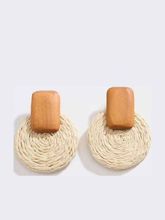Earrings Raffia Wooden Detail Beige