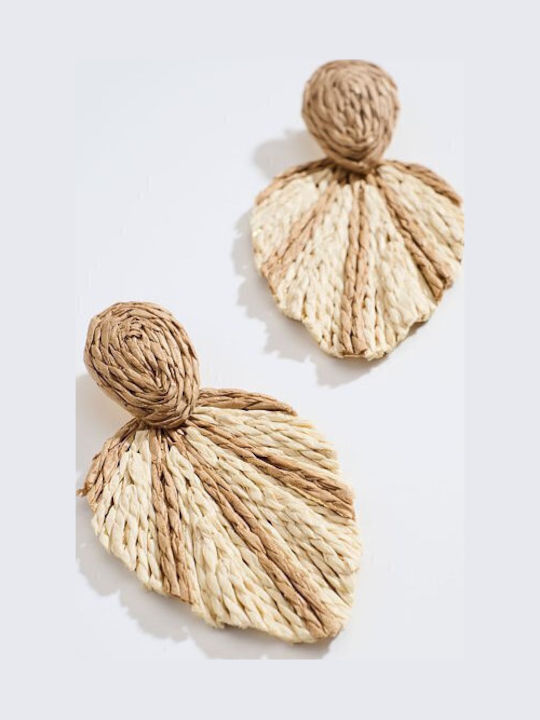 Ohrringe Raffia Blattmuster Beiges