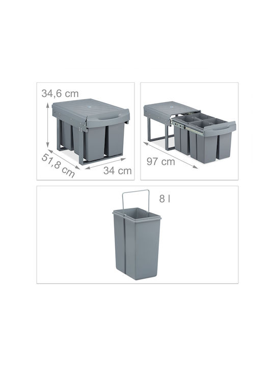 Relaxdays Coș De Gunoi Pentru Dulap Plastic Gri 8lt