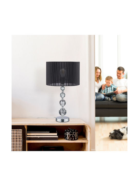 Relaxdays Lampă de Masă din Cristal pentru Soclu E27 cu Abajur Negru și Bază